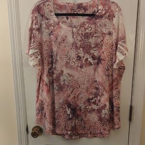 Style & Co. Pink and Cream Floral Blouse, 3X